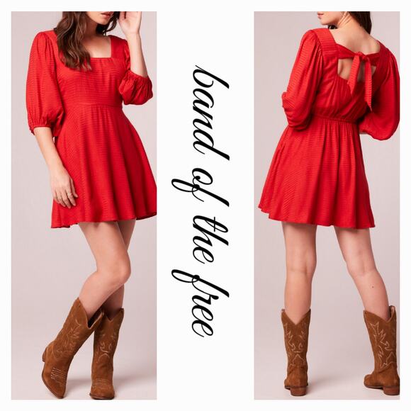Band of Gypsies Dresses & Skirts - NWT Band of the Free Boho Josette Puff Sleeve‎ Mini Dress Sz. XS [2] Aurora Red